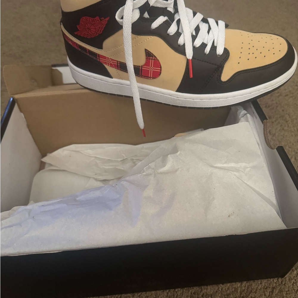 Nike Black and Tan High-Tops with Red Plaid Accent - Picture 2 of 3